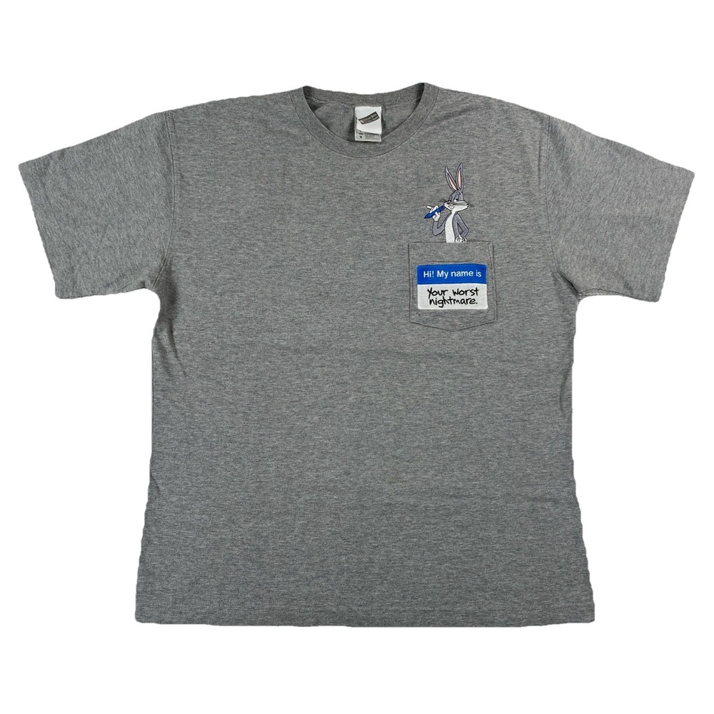 Vintage Bugs Bunny Your Worst Nightmare Pocket T-Shirt Grey Size‎ Small